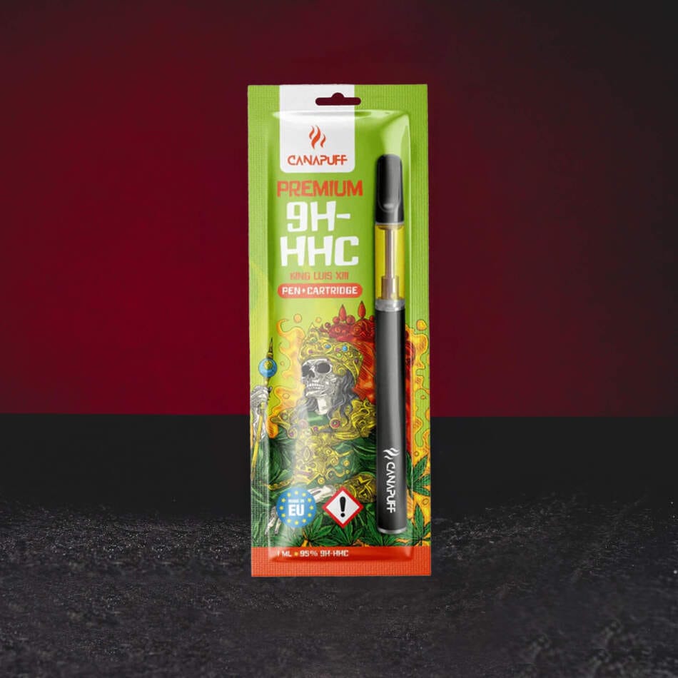 9H-HHC Vape set King Luis XIII 95% 1ml – intenzív kush cartridge pen szett fenyő, lime, földes és benzines aromával OG Kush profil ihlette karakterrel