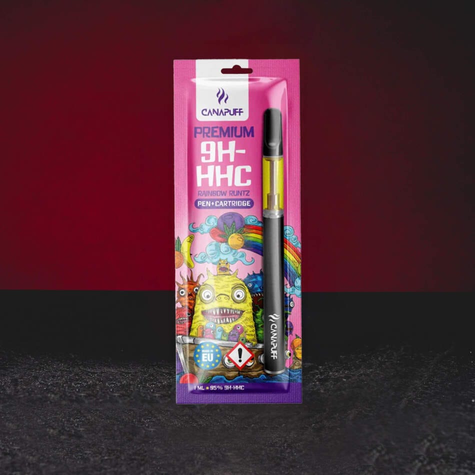 9H-HHC Vape set rainbow runtz 95% 1ml – karakteres cartridge pen szett sajtos aromával, diesel tónusokkal, földes karakterrel és száraz fenyővel