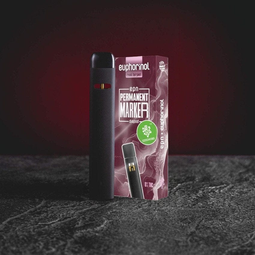 Prémium EPN Dispod 0,5 ml félszintetikus EPN kannabinoiddal, a markáns Permanent Marker strain aromaprofil ihlette, eufórikus és élénkítő jelleg szedatív hatások nélkül, modern egyszer használatos vape a Kratom Worldtől