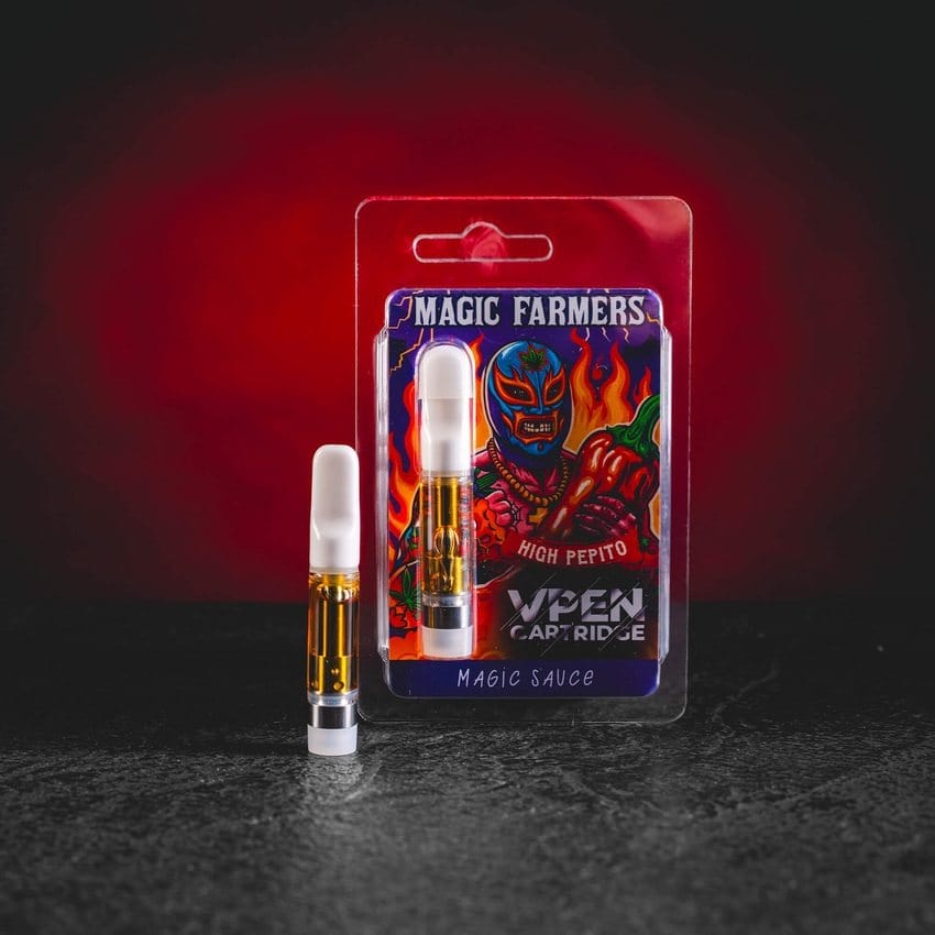 Prémium 1 ml-es High Pepito vape cartridge gyümölcsös-fűszeres karakterrel az intenzív és ízgazdag használathoz. magic farmers high pepito cartridge kratomworld eladás