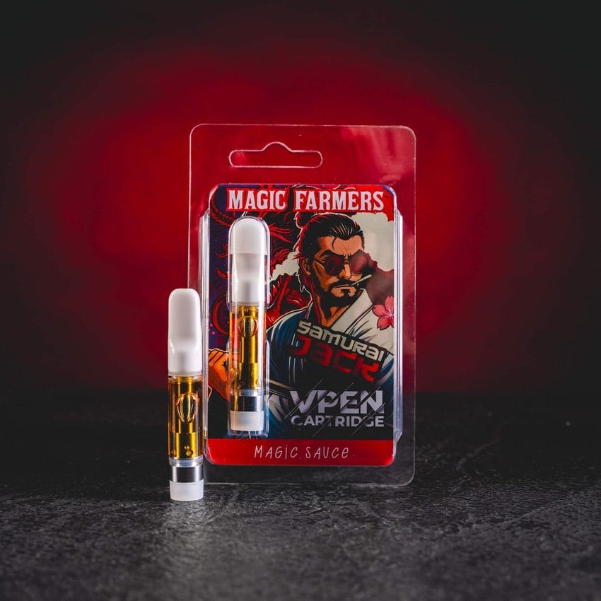 Prémium 1 ml-es Samurai Jack vape cartridge teljes, energikus aromával és egyedi ízprofillal. magic farmers samurai jack cartridge kratomworld eladás
