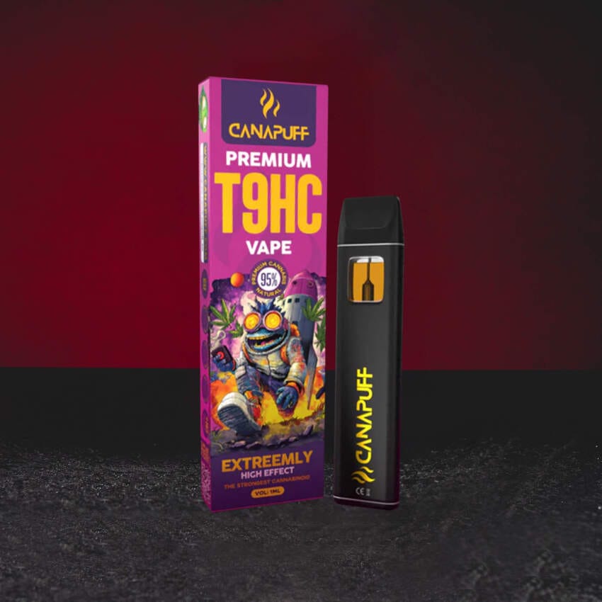 T9HC Vape 95% 1 ml Extreemly, egyszer használatos vape magas T9HC kannabinoid-tartalommal, intenzív eufórikus és stimuláló profil, édes trópusi és citrusos aroma, erőteljes és hosszan tartó kannabisz élmény, Kratom World eladás