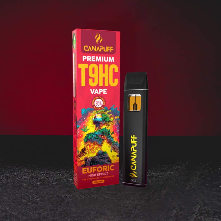 T9HC Vape 95% 1 ml Euforic, egyszer használatos vape T9HC kannabinoiddal, kiegyensúlyozott eufórikus és ellazító profil, cseresznye és erdei gyümölcs jegyek, tiszta elme és kellemes relaxáció, Kratom World eladás