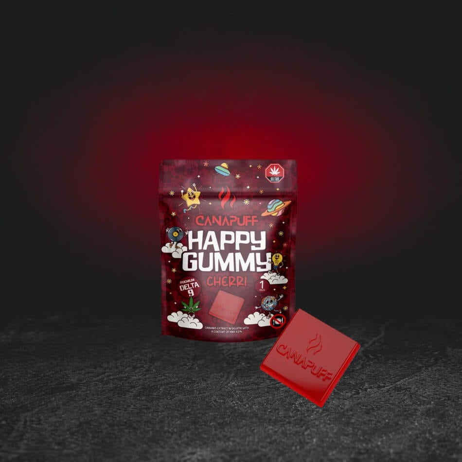 TH Happy Gummy Cherri – prémium kenderzselé cseresznyeízzel és TH kannabinoiddal, eredeti csomagolásban
