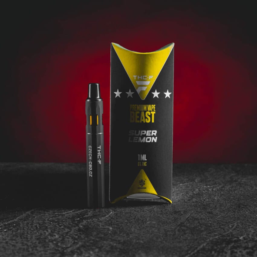 THF BEAST Super Lemon eldobható vape markáns citromos ízzel és prémium THF formulával, sativa-inspirált energikus és élénkítő gyűjtői hatással, friss citrusaromával és sima, intenzív slukkolással.